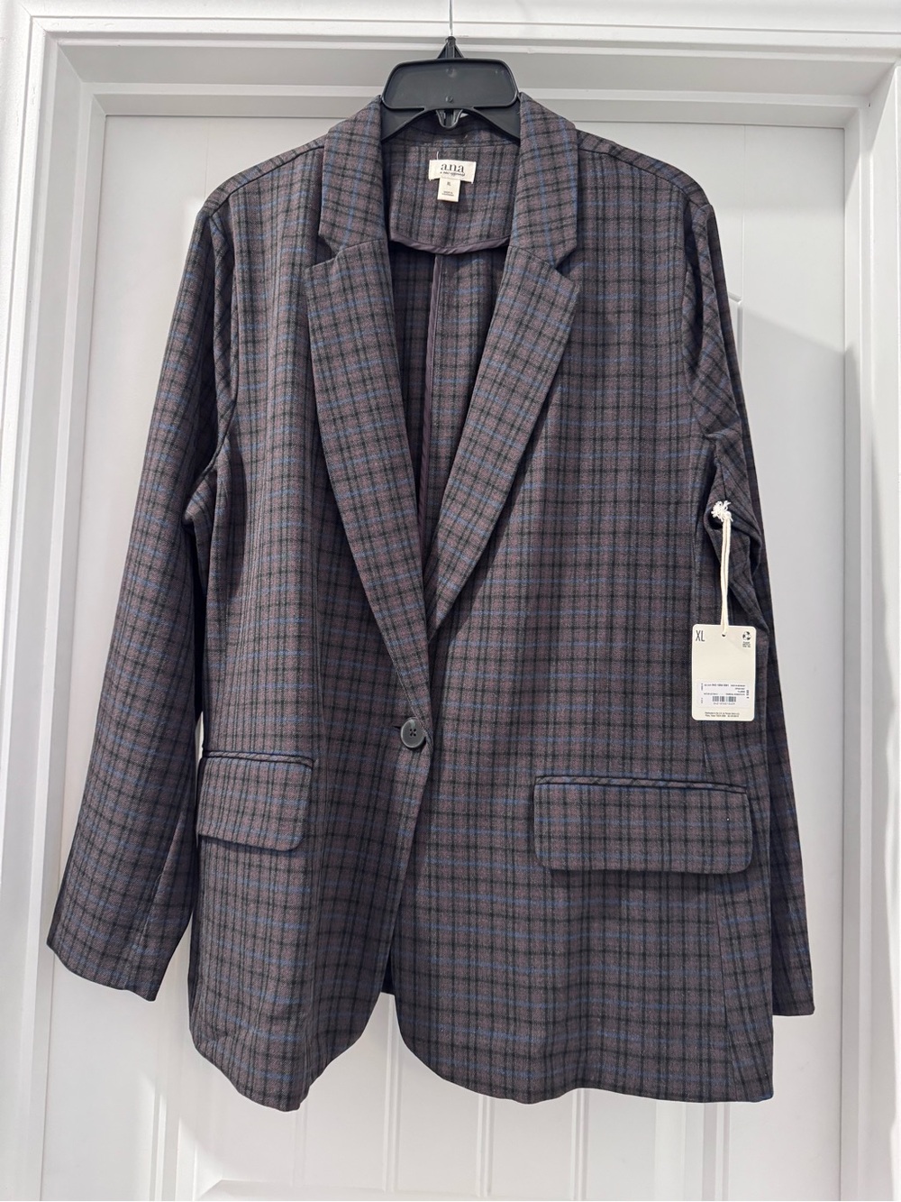 ANA Black Plaid Blazer with Blue Windowpane